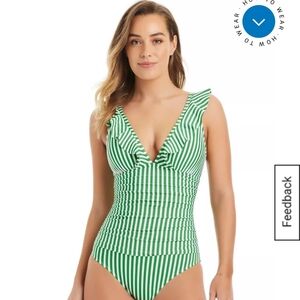 Crown & Ivy Green Striped Women's Swimsuit Size 10